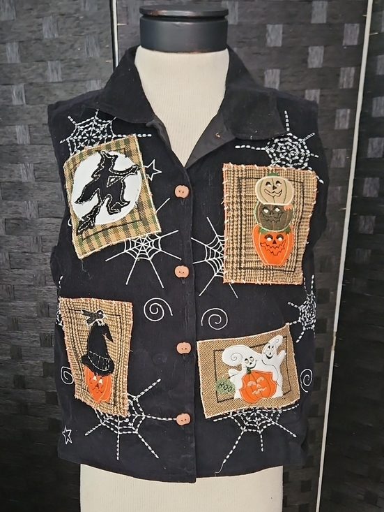 Tantrums Jackets & Blazers - Tantrums Black Halloween Patchwork Vest with Orange & Cream Accents Size Medium